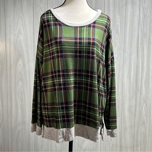 Unicorn Tribe Lightweight Plaid Sweater Size Large